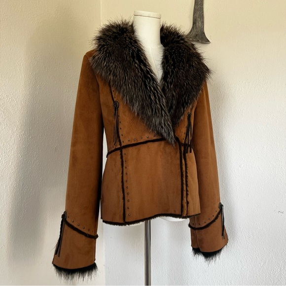 Regent Park Faux Suede & Fur Trim and Brown Crossover Jacket - Picture 2 of 9